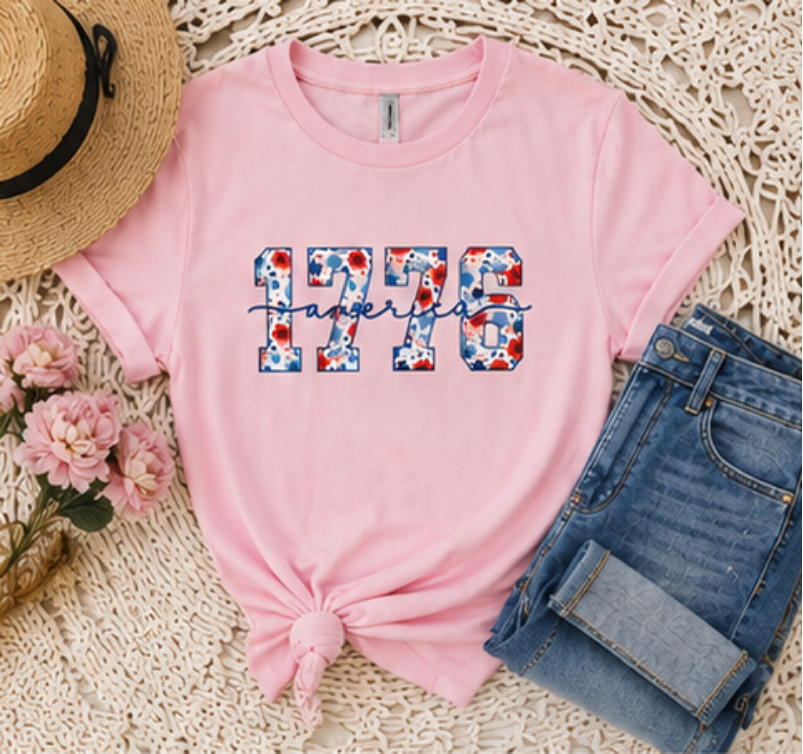 1776 America Floral  Gildan Softstyle Tee