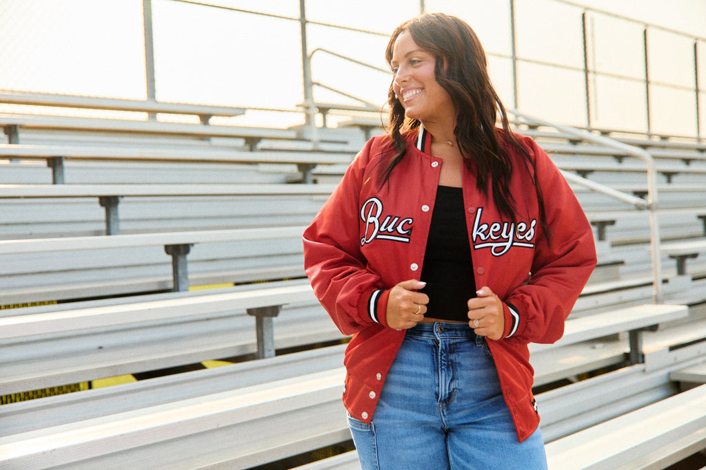 Ohio State OSU Buckeyes Satin Letterman Bomber Jacket
