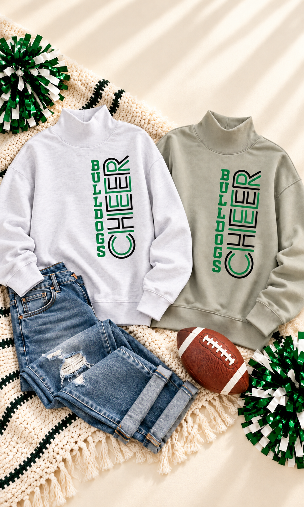 Bulldogs Cheer Graphic Print Mock Neck Sweatshirt