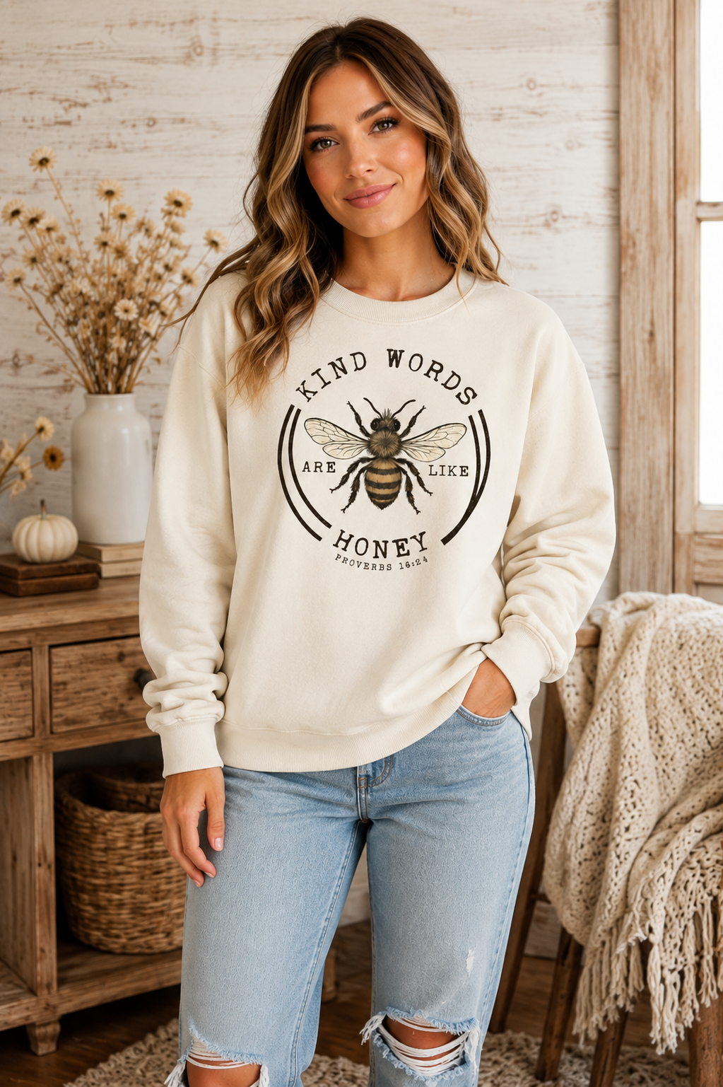 Kind Words Are Like Honey Premium Graphic Crew Sweatshirt