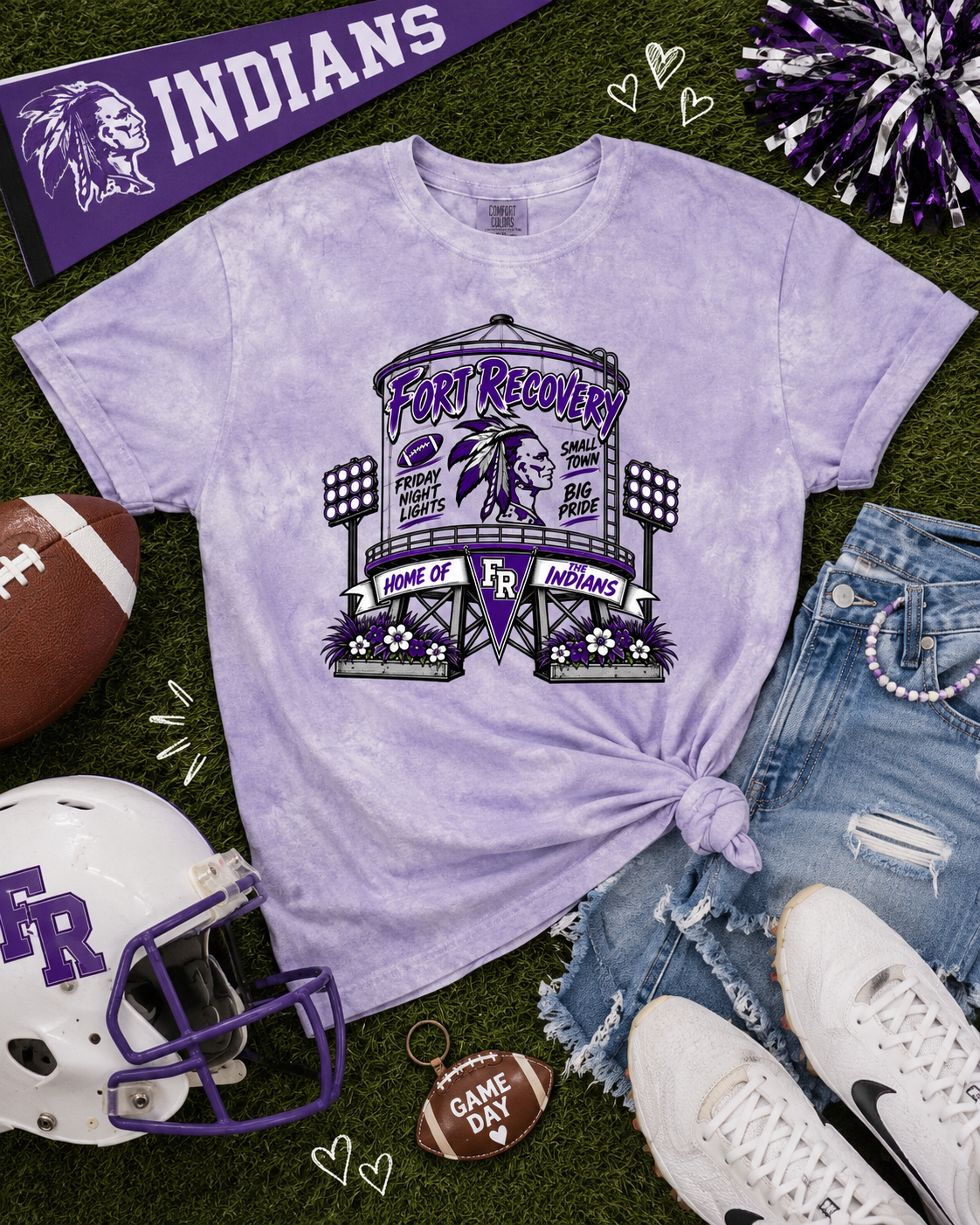 Fort Recovery Indians Water Tower Graphic Colorblast Comfort Color Tee