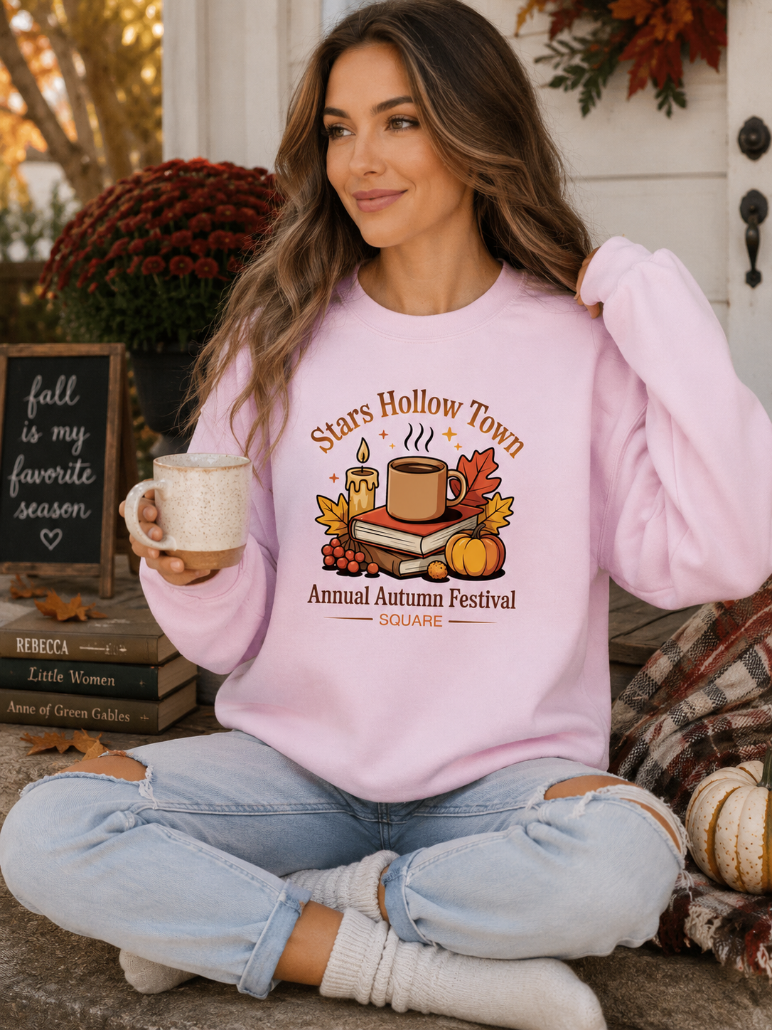 Stars Hollow Autumn Town Follow Crewneck Sweatshirt