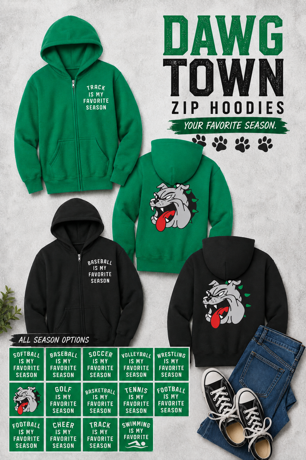 Favorite Season Bulldog Zip Up Hoodie