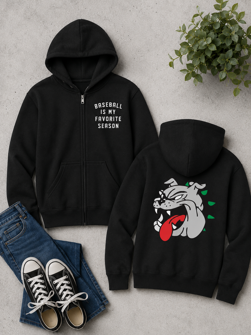 Favorite Season Bulldog Zip Up Hoodie