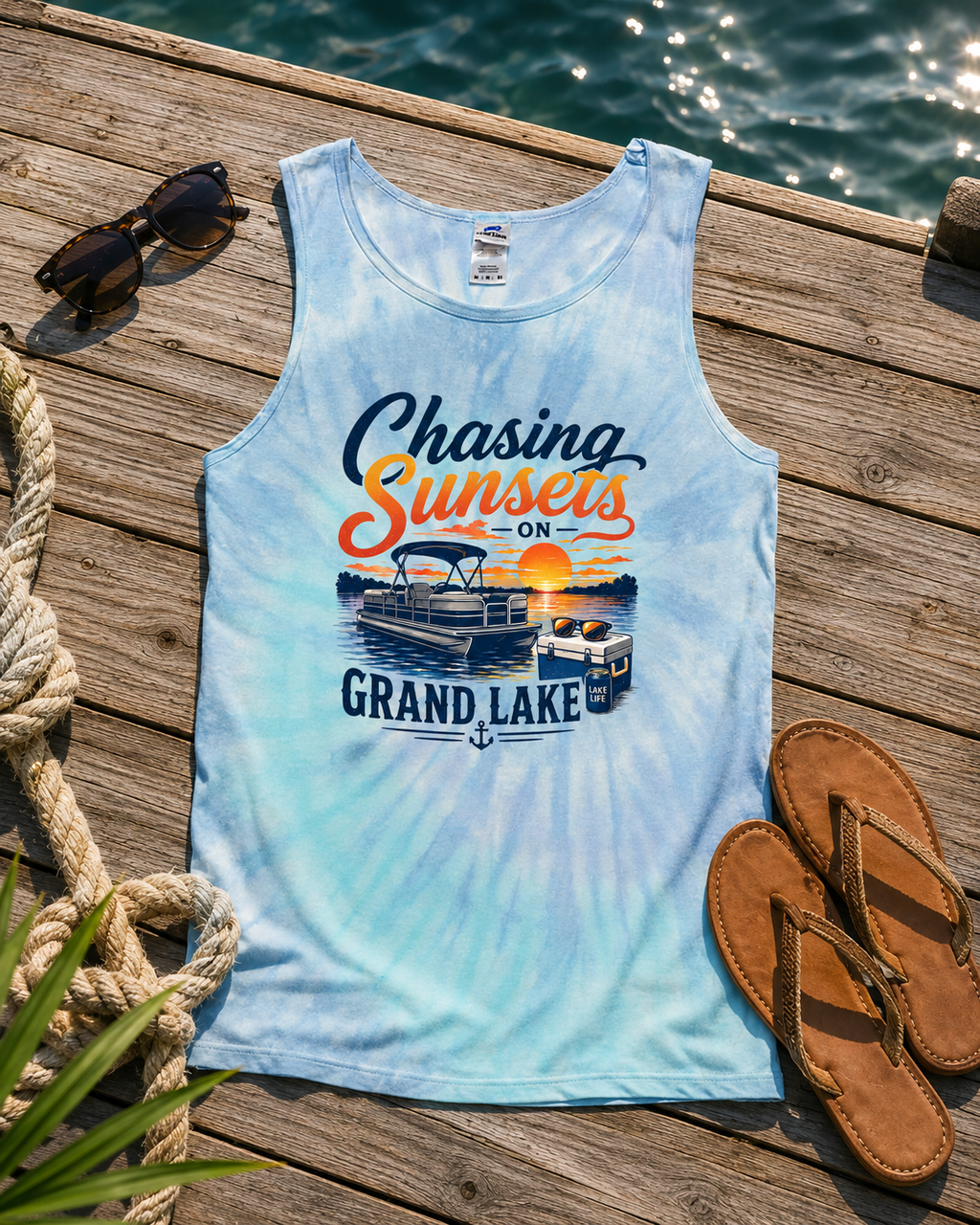 Chasing Sunsets on Grand Lake Tie Dye Tank