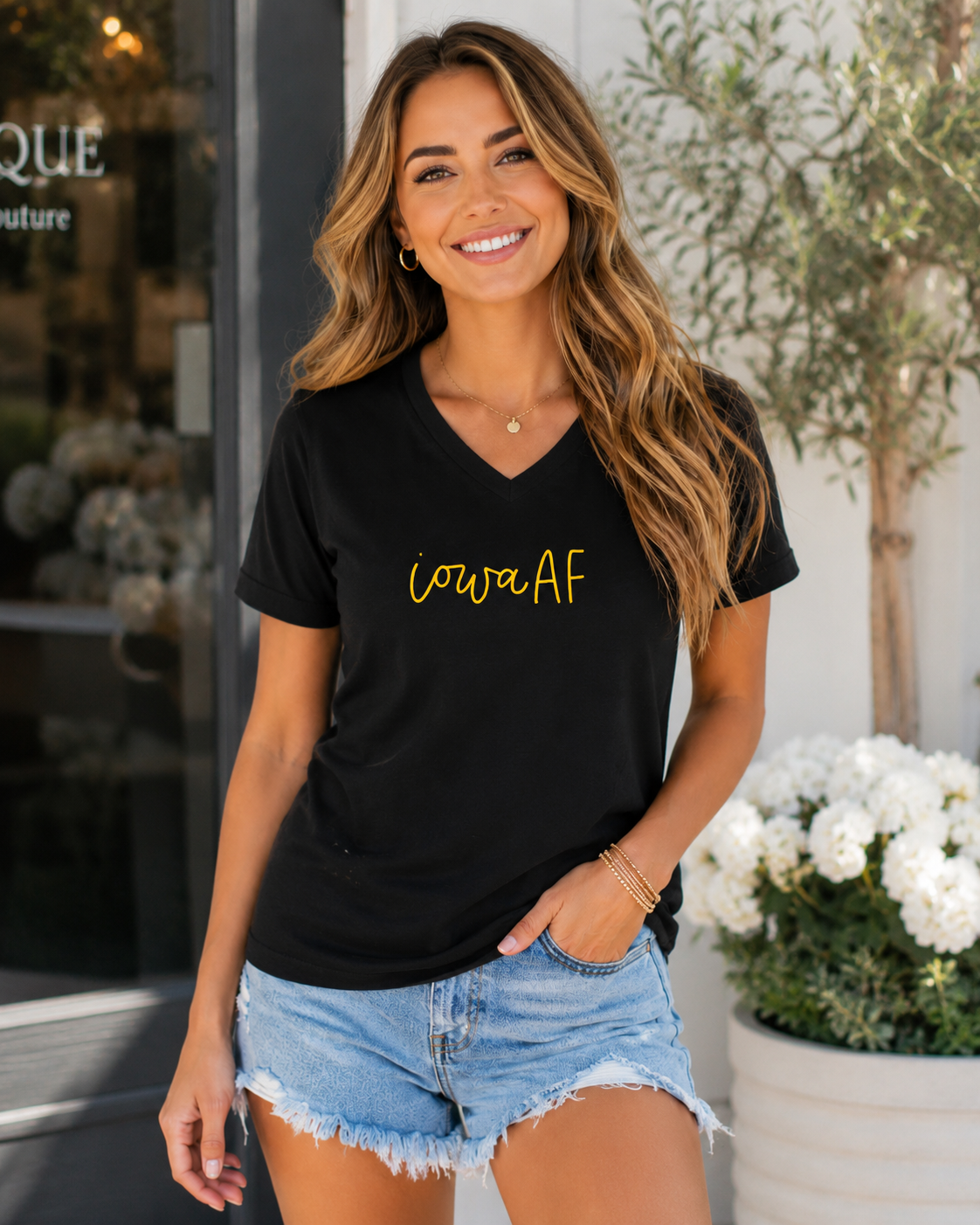 Iowa AF Graphic V-Neck Tee, Top, Tshirt