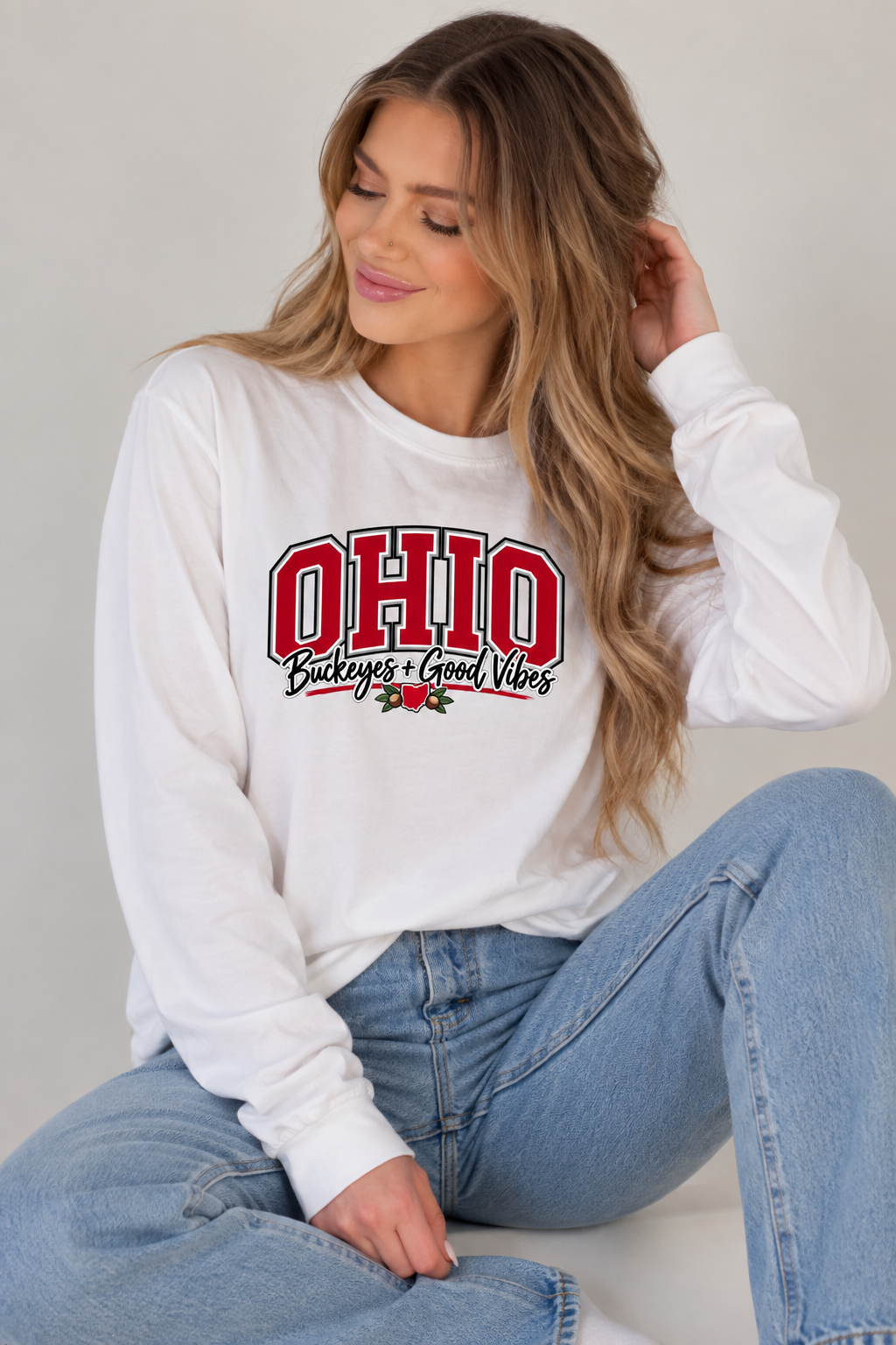 Ohio Buckeyes & Good Vibes Graphic Long Sleeve Tee