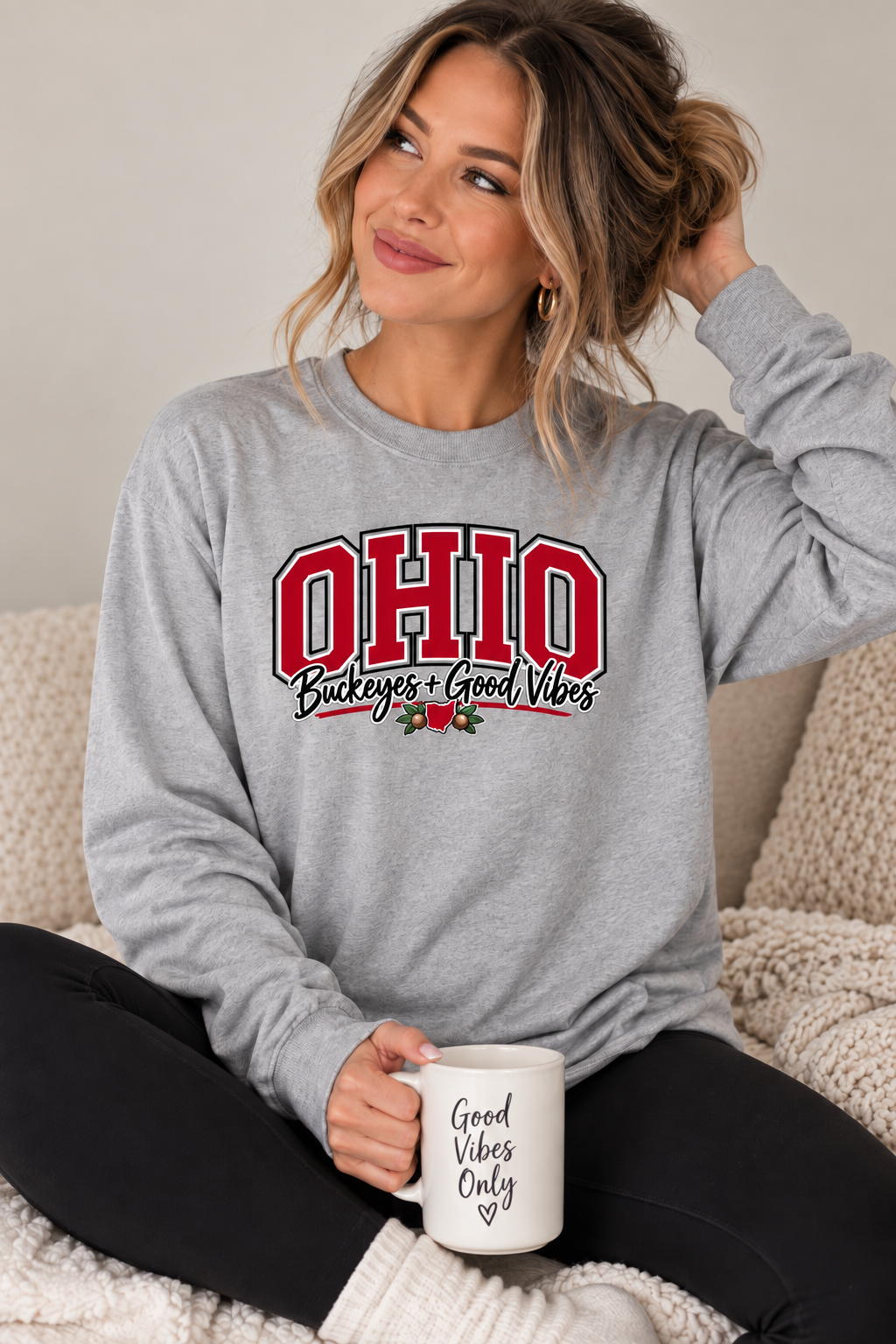 Ohio Buckeyes & Good Vibes Graphic Long Sleeve Tee