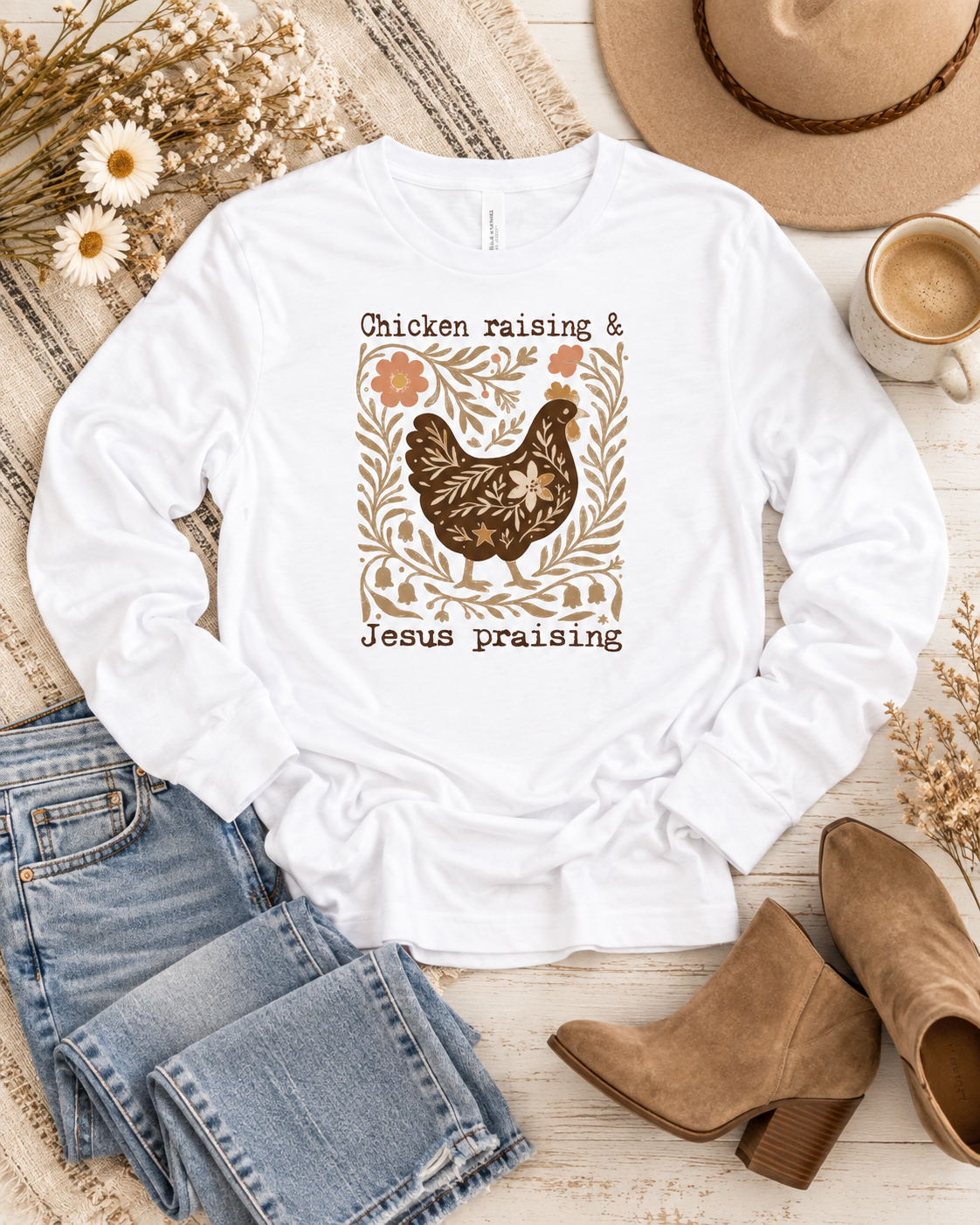 Chicken Raising & Jesus Praising Long Sleeve Graphic Top (Copy)