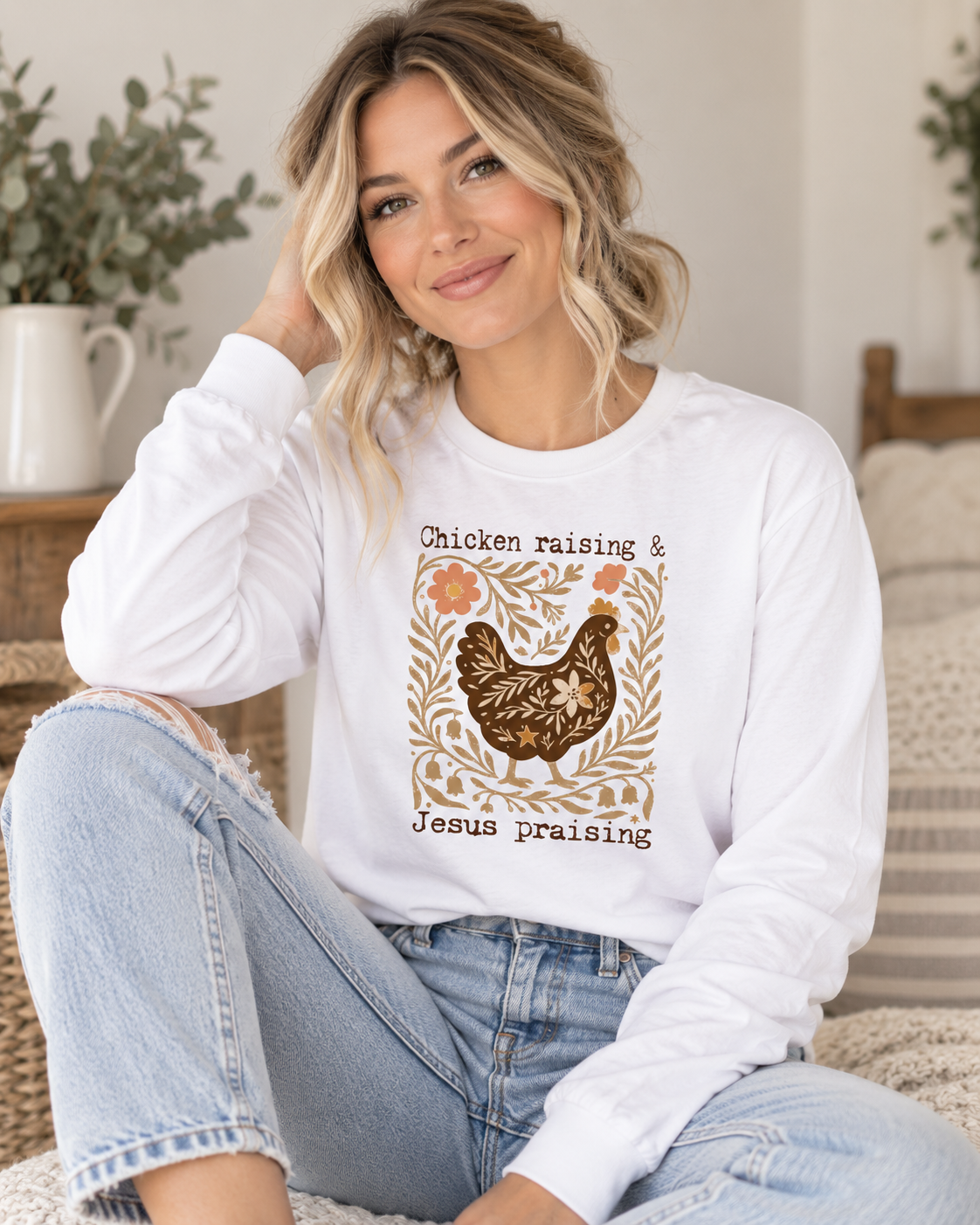 Chicken Raising & Jesus Praising Long Sleeve Graphic Top (Copy)