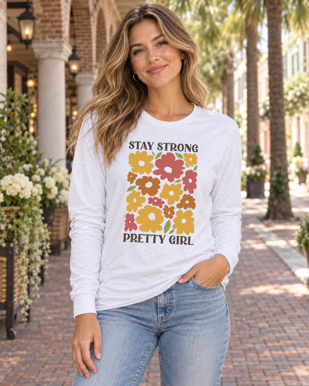 Stay Strong Pretty Girl Long Sleeve Graphic Top