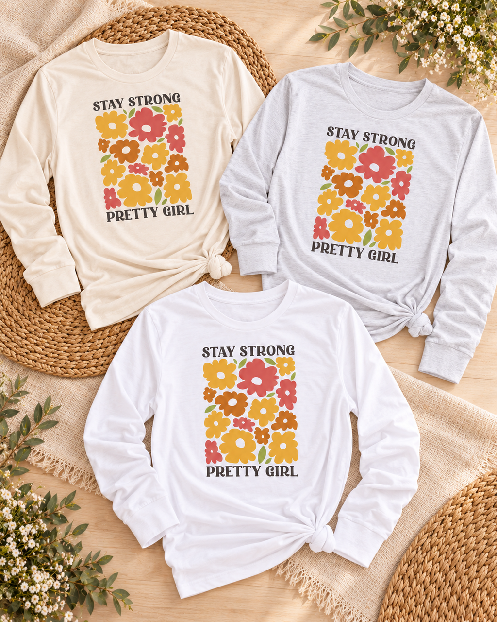 Stay Strong Pretty Girl Long Sleeve Graphic Top