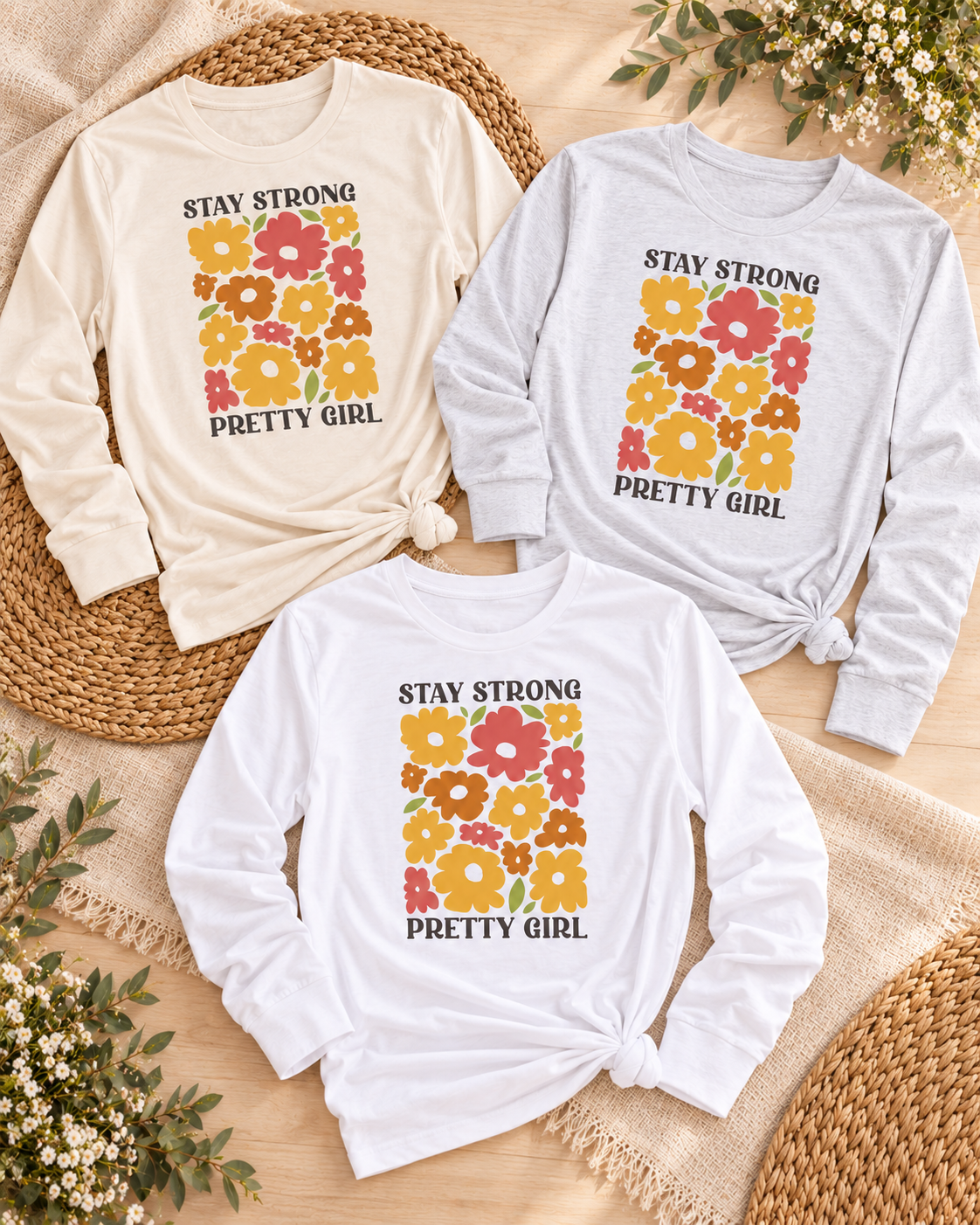 Stay Strong Pretty Girl Long Sleeve Graphic Top