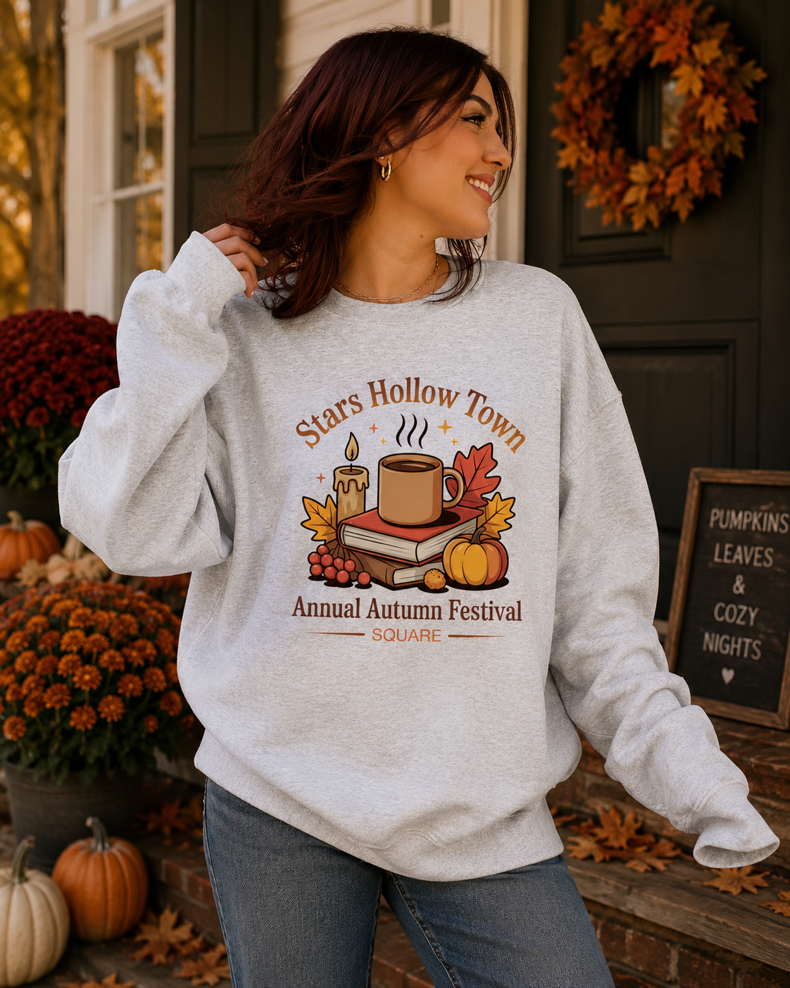 Stars Hollow Autumn Town Follow Crewneck Sweatshirt