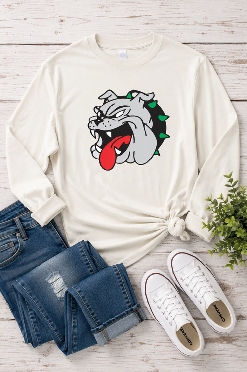 Bulldog Face Crewneck Long Sleeve Tee Shirt