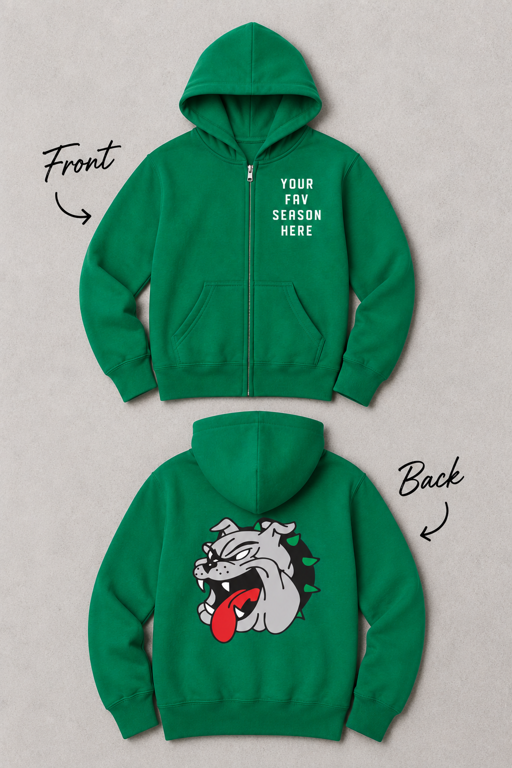 Favorite Season Bulldog Zip Up Hoodie