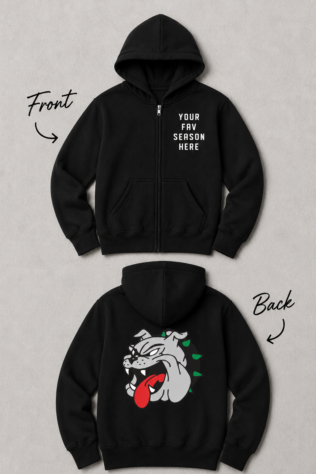 Favorite Season Bulldog Zip Up Hoodie