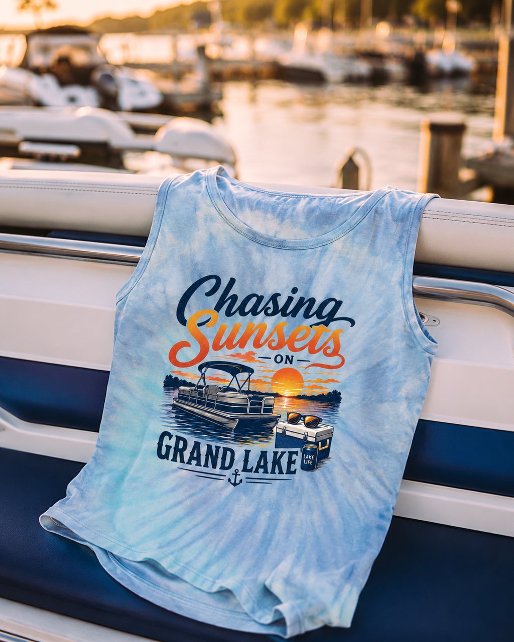 Chasing Sunsets on Grand Lake Tie Dye Tank
