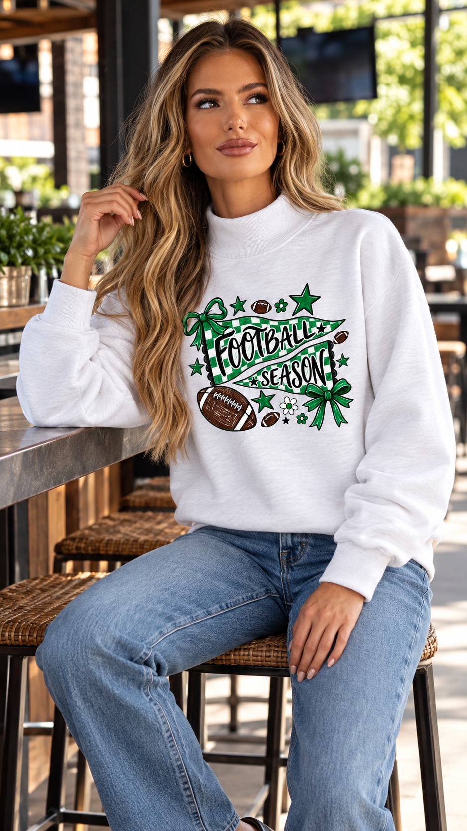 Football Season Graphic Print Mock Neck Sweatshirt