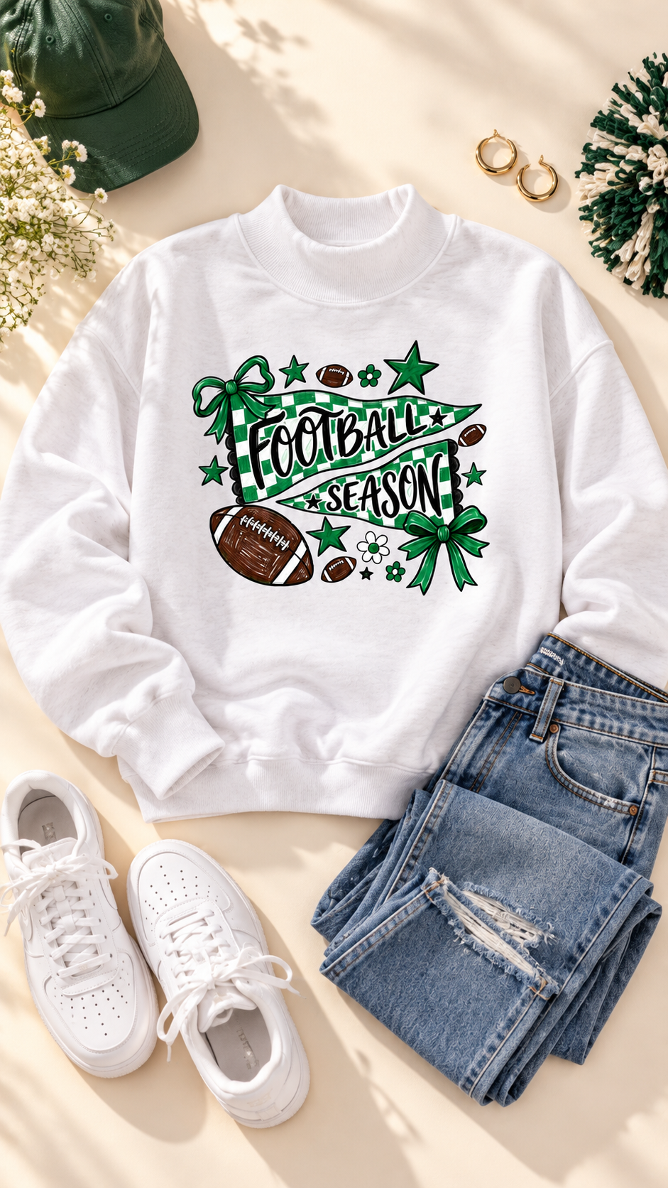 Football Season Graphic Print Mock Neck Sweatshirt