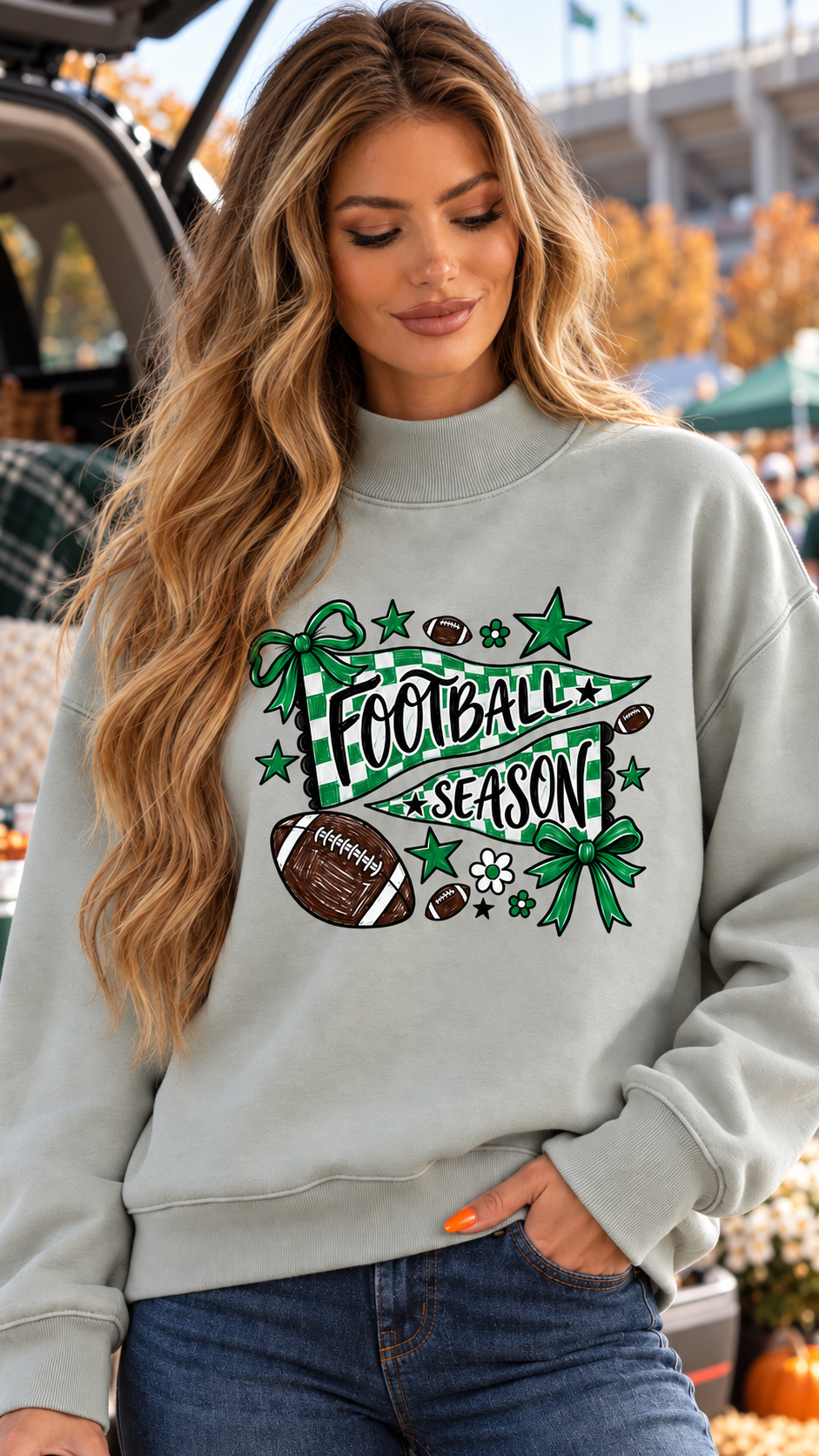 Football Season Graphic Print Mock Neck Sweatshirt