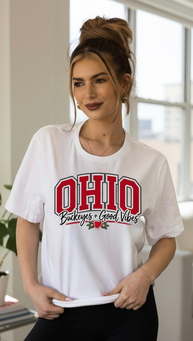 Ohio Buckeyes & Good Vibes Crewneck Tee Shirt