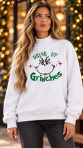 Drink Up Grinches Graphic Print Mock Neck Sweatshirt