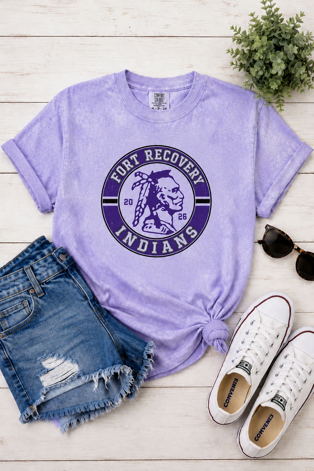 Fort Recovery Indians Comfort Color Tyr Dye Graphic Tee