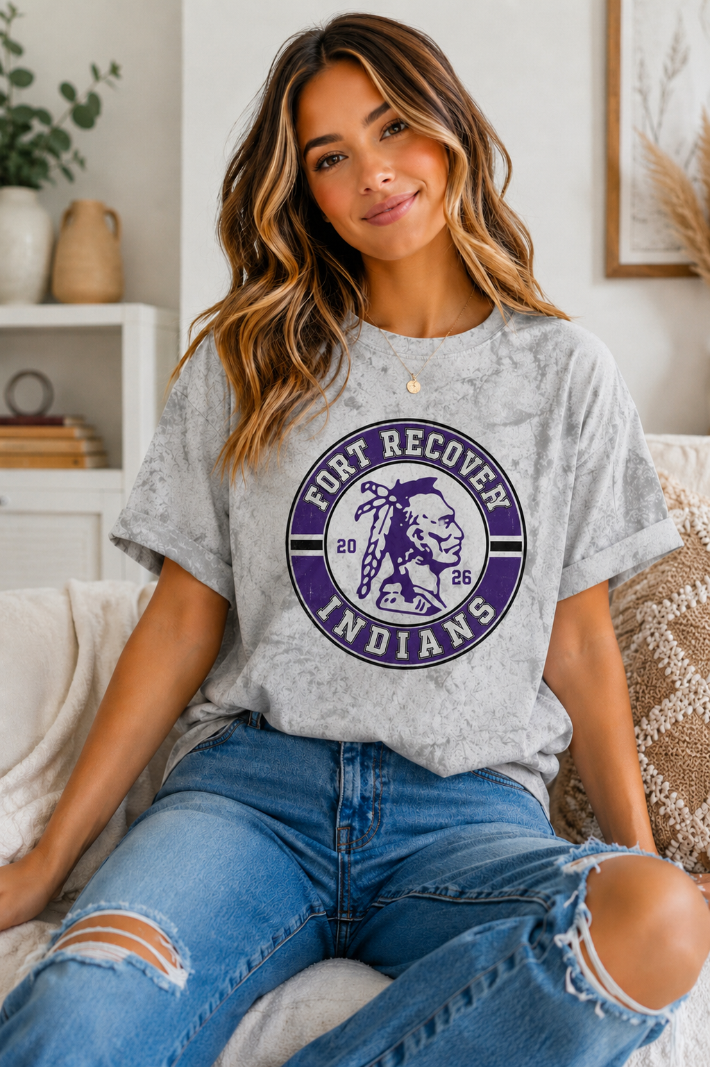 Fort Recovery Indians Comfort Color Tyr Dye Graphic Tee