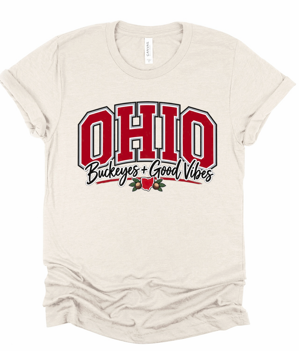 Ohio Buckeyes & Good Vibes Crewneck Tee Shirt