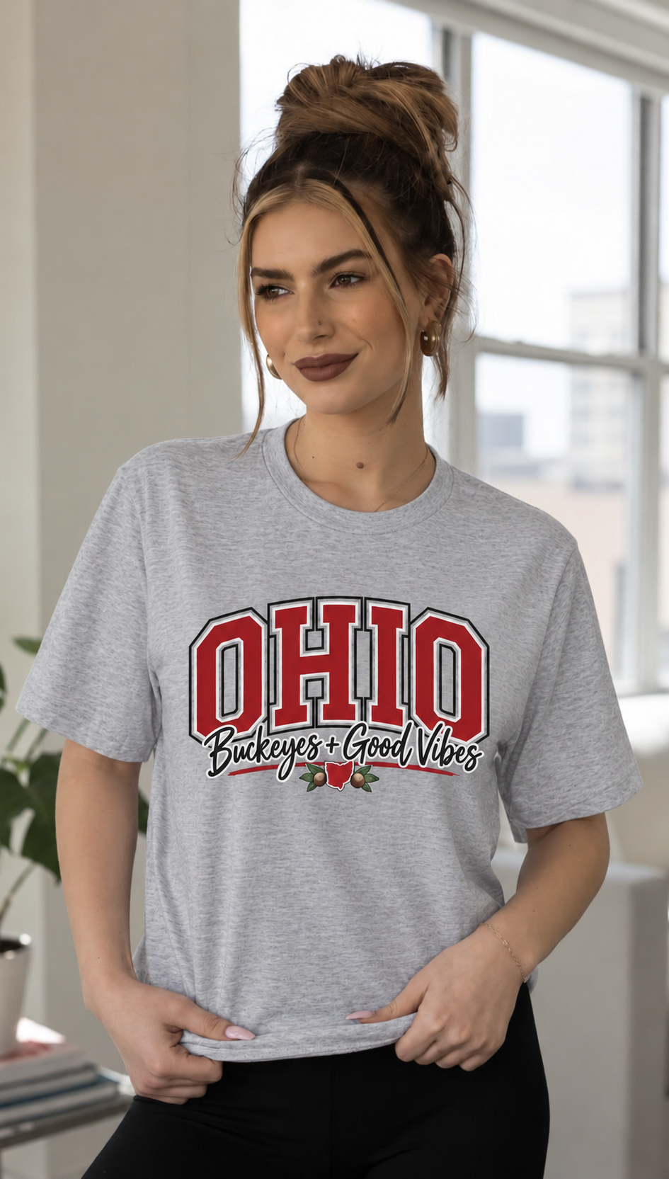 Ohio Buckeyes & Good Vibes Crewneck Tee Shirt