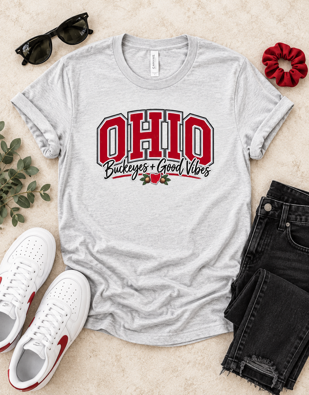 Ohio Buckeyes & Good Vibes Crewneck Tee Shirt
