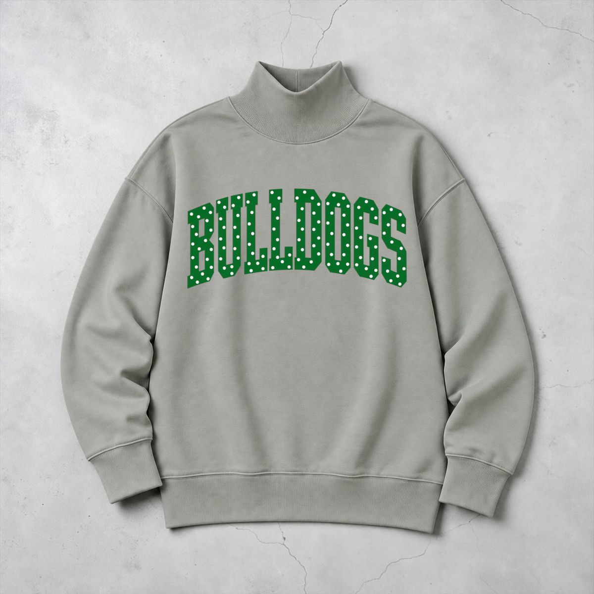Polka Dots Bulldogs Graphic Print Mock Neck Sweatshirt