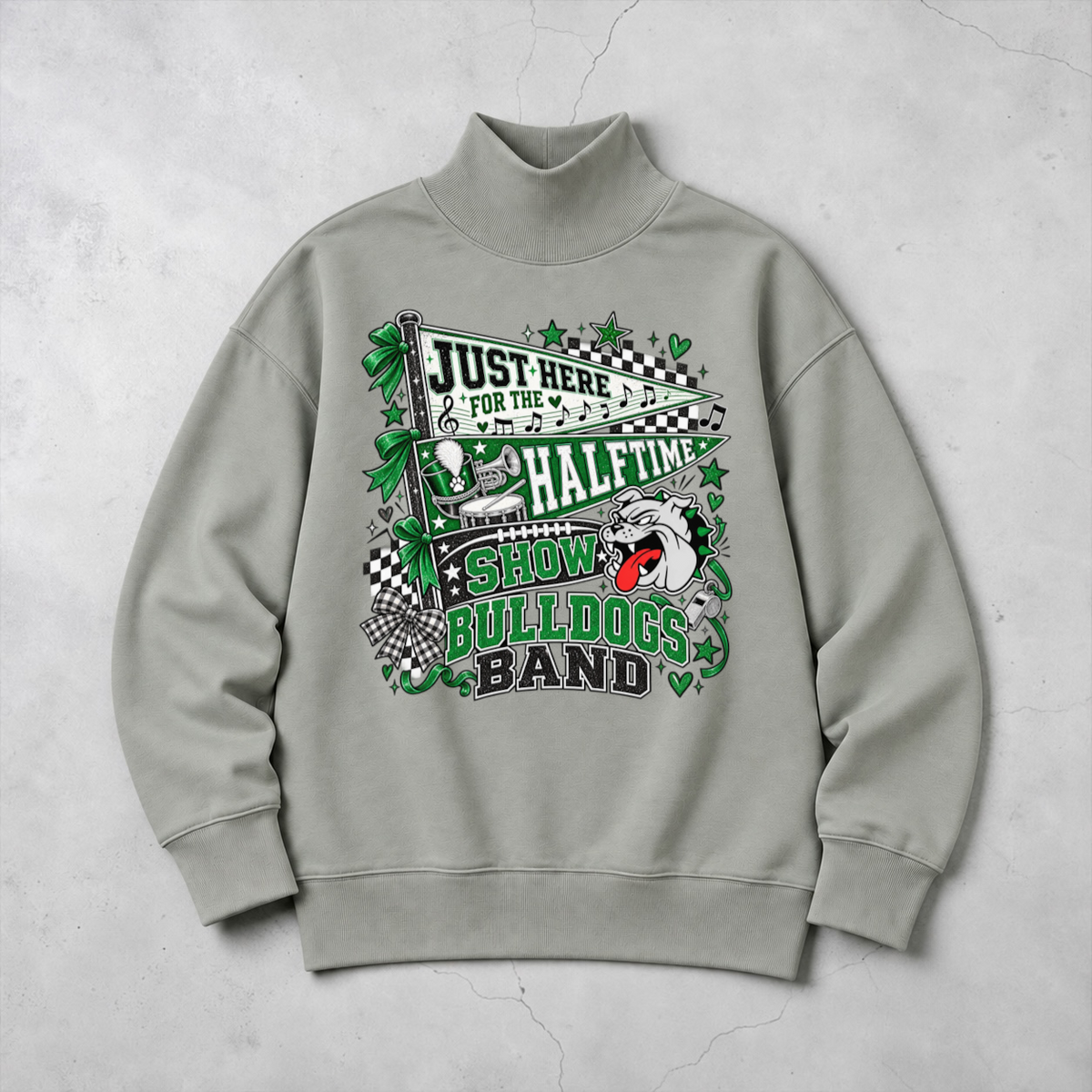 Bulldogs Band Half Time Show Print Mock Neck Sweatshirt