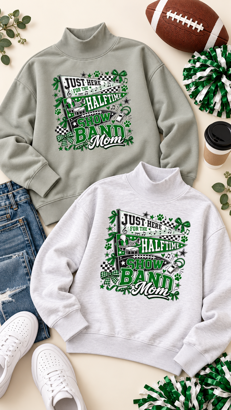 Bulldogs Band Mom Print Mock Neck Sweatshirt