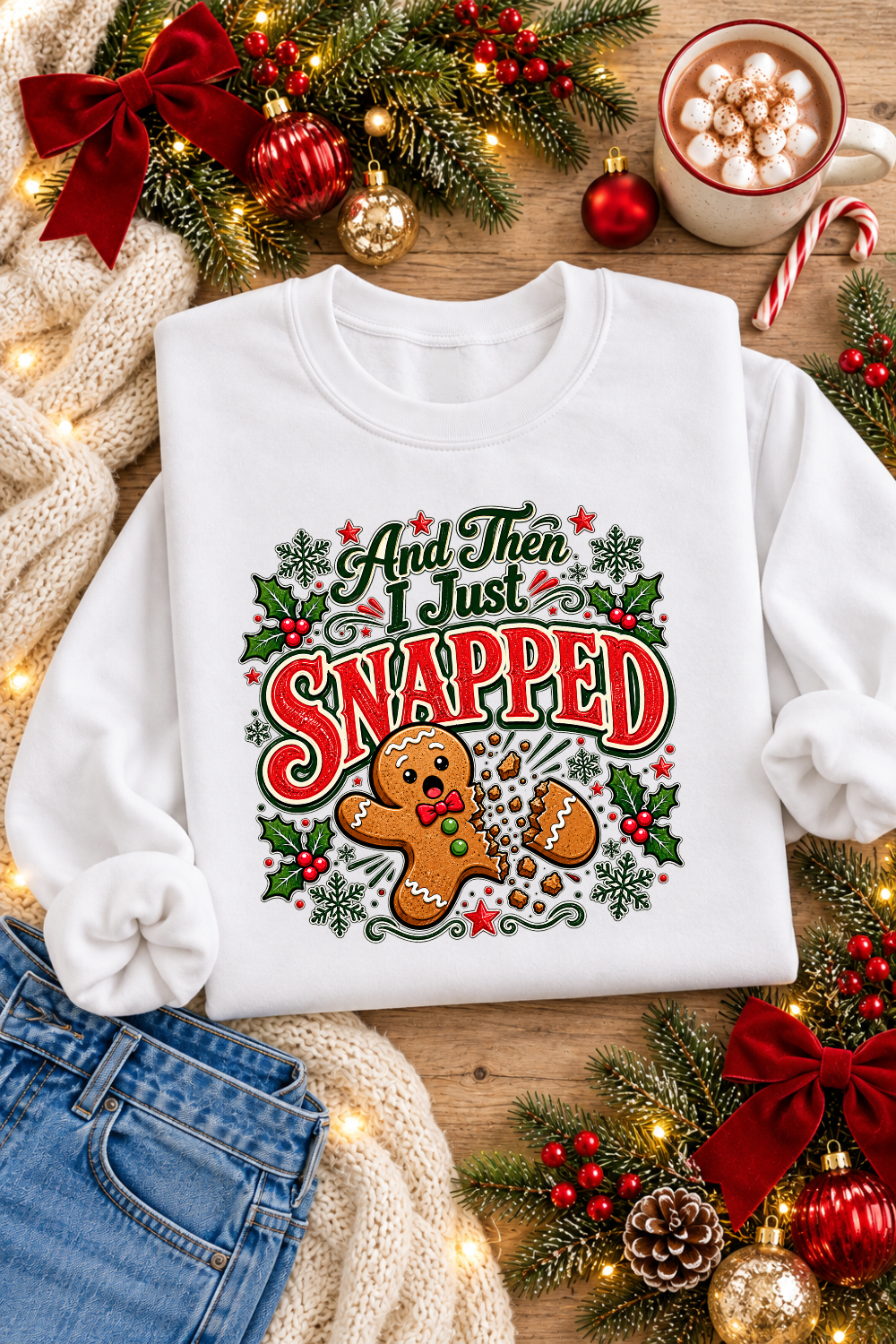 And Then I Just Snapped gingerbread sweatshirt in White