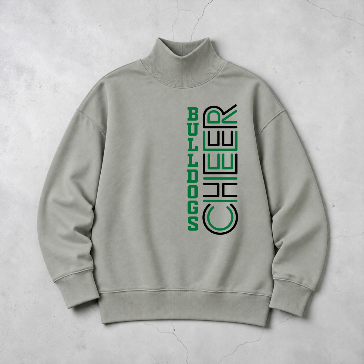 Bulldogs Cheer Graphic Print Mock Neck Sweatshirt
