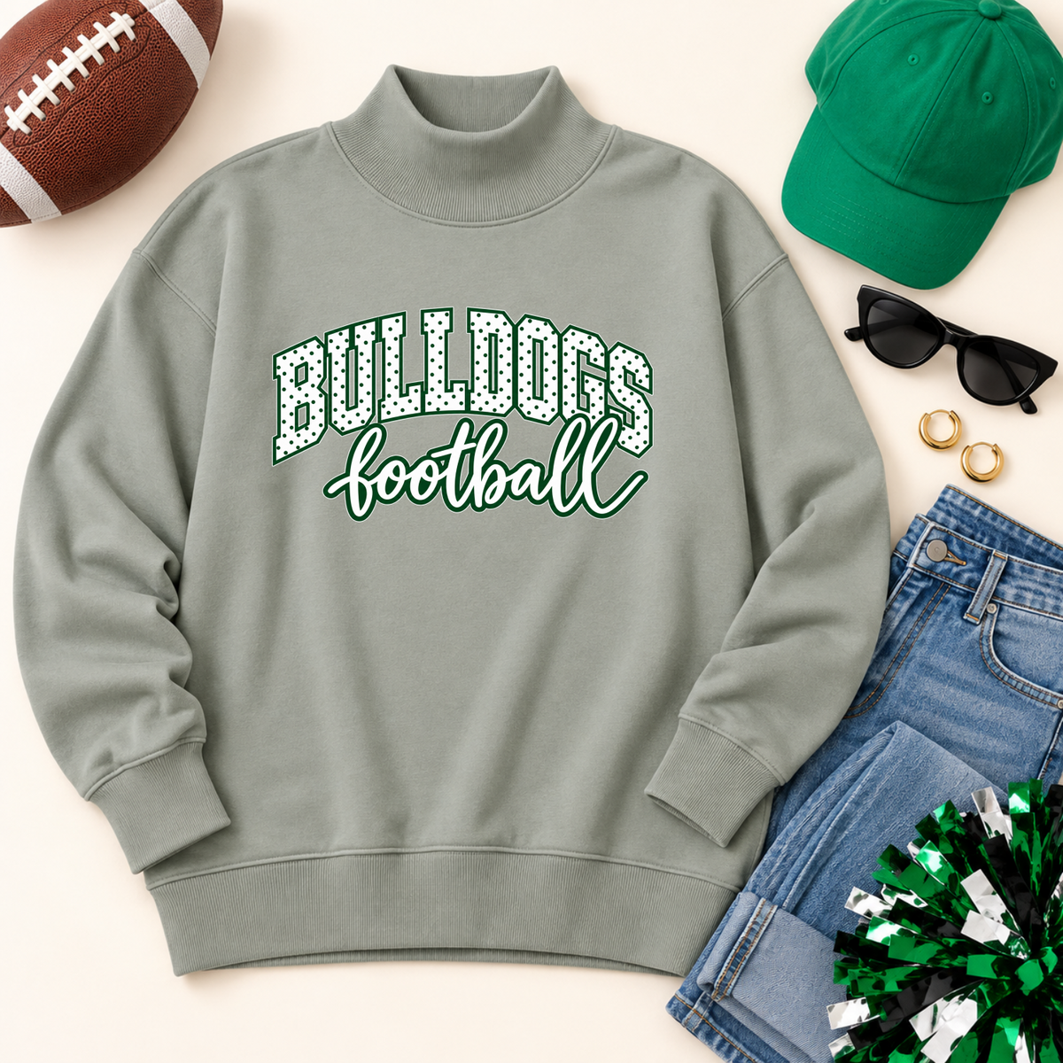 Bulldogs Sports Graphic Print Mock Neck Sweatshirt