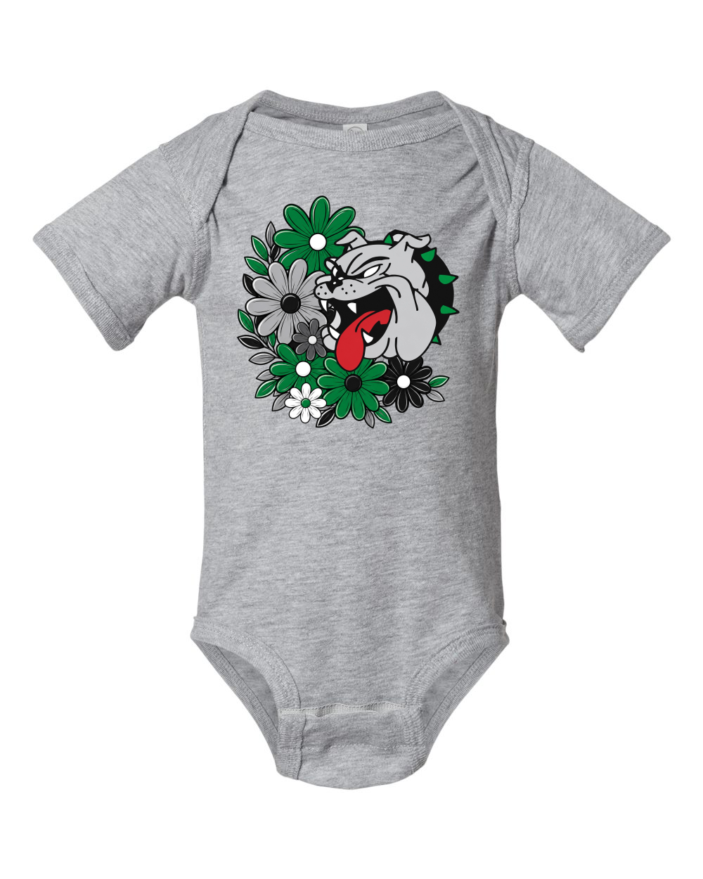 Bulldog Floral Short Sleeve Baby Onesie