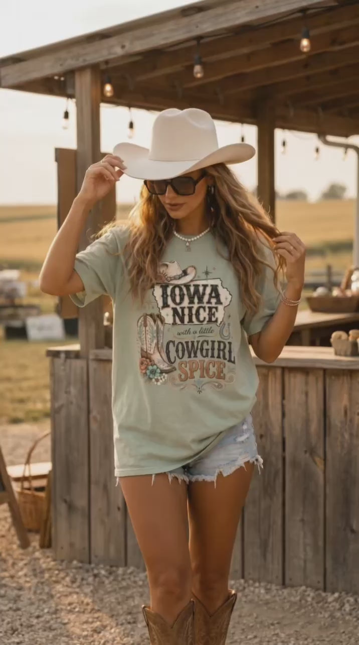 Iowa Nice Cowgirl Spice Bella Canvas Tee
